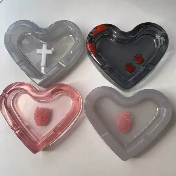 Aesthetic Black Pink Red Transparent Punk Goth Heart Shape Ashtray