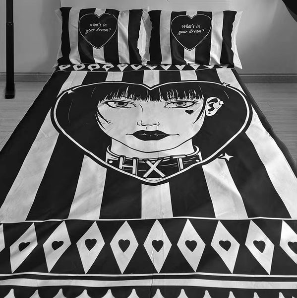 Goth Punk Y2K Dark Aesthetic 3Pcs Bedding Duvet Cover Set 【Duvet Cover + 2 Pillowcases】