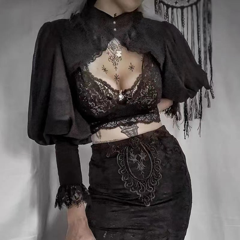 Goth Black Lace Long Sleeve Shrug Bolero