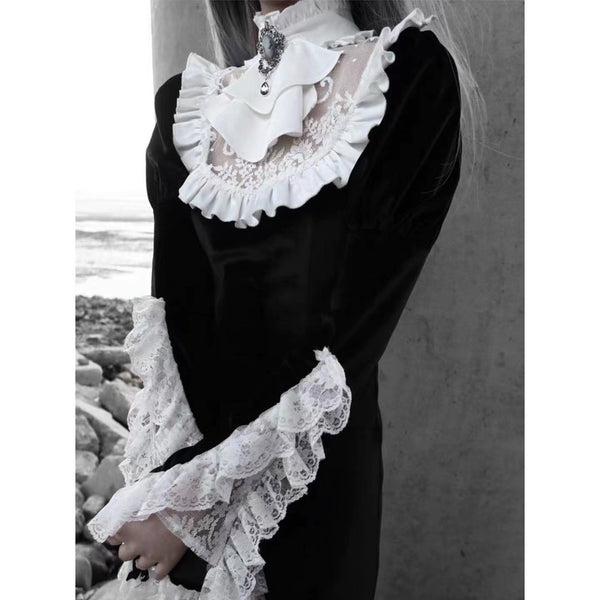 Vampire Goth Lace Edge Black Edwardian Dress